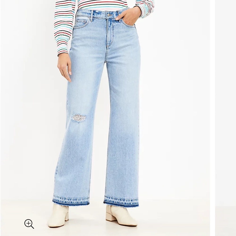 Unpicked Hem High Rise Wide Leg Jeans in Authentic Light Indigo Wash